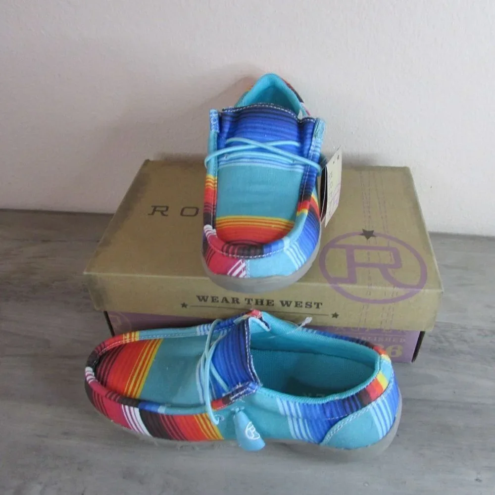 Roper Youth Big Kid Size 2 Chillin' Serape Driving Moc Casual Shoe - Blue